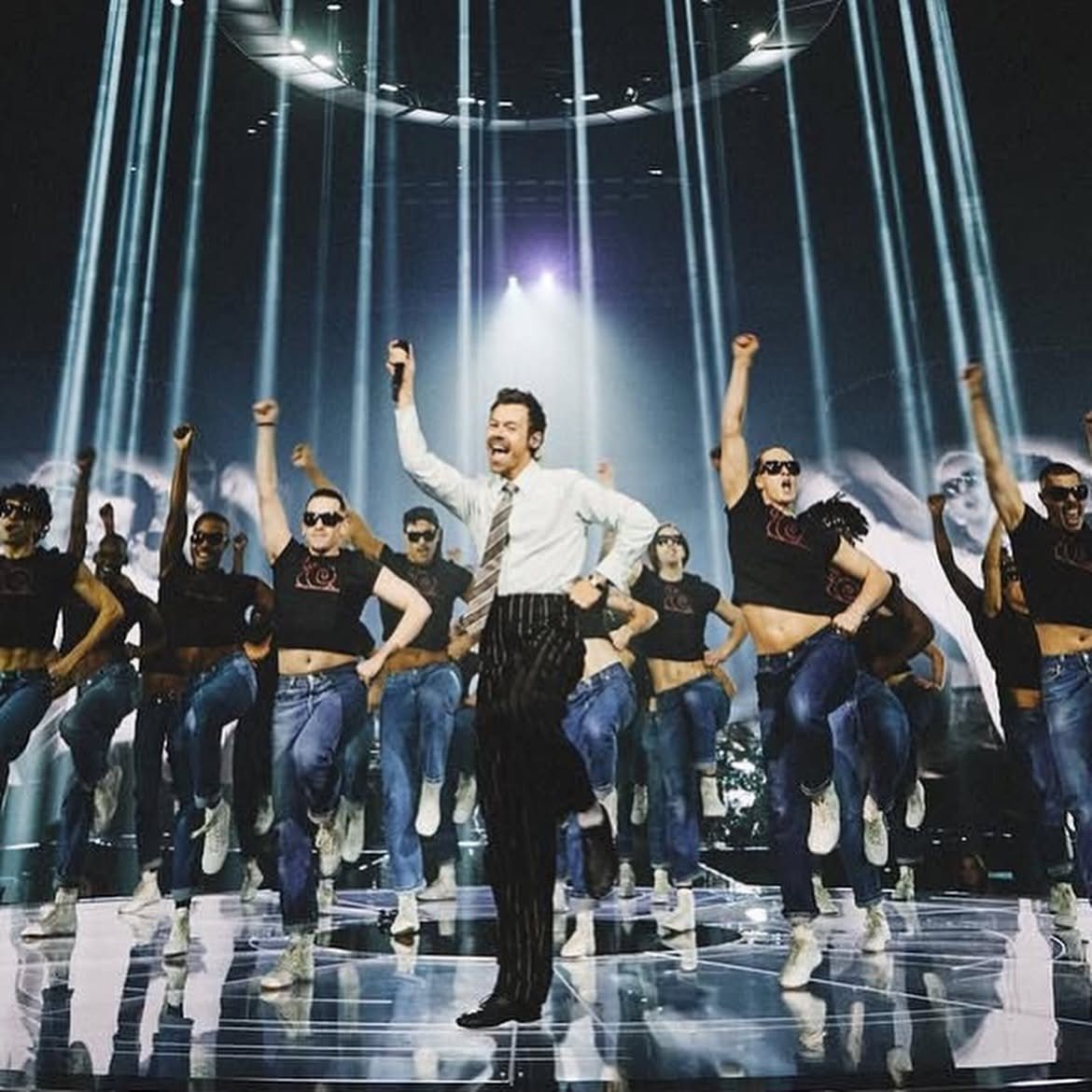 Tycoons alumni dancers performing with Harry Styles on the BRIT Awards stage